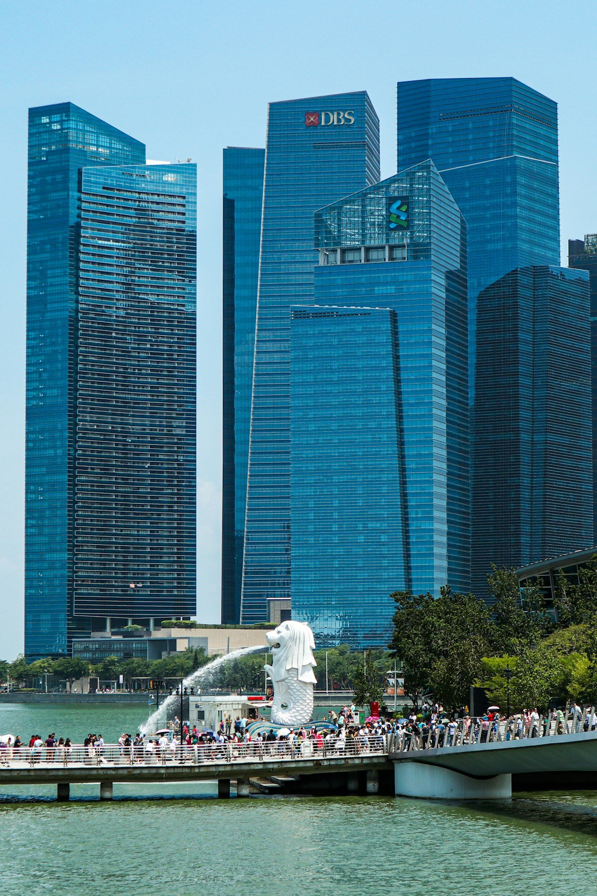 The Merlion in front of the Marina Bay financial district, Singapore