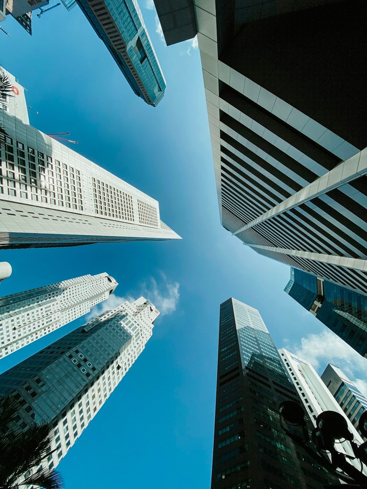 Looking up at the office towers of Raffles Place, Singapore